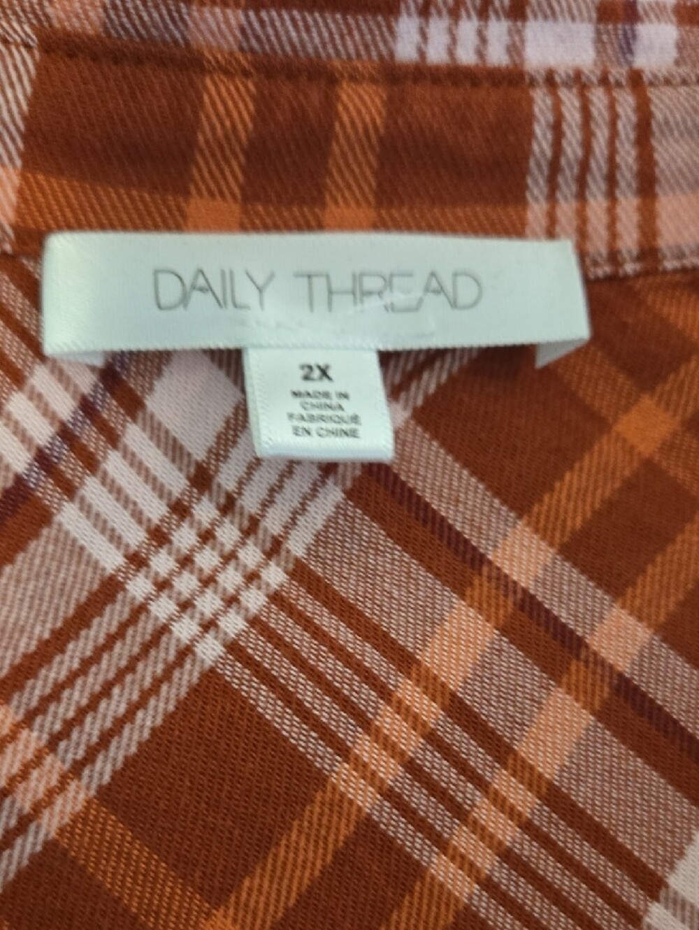 Casual Button-Down Plaid Shirt in Rust and White - Picture 2 of 2